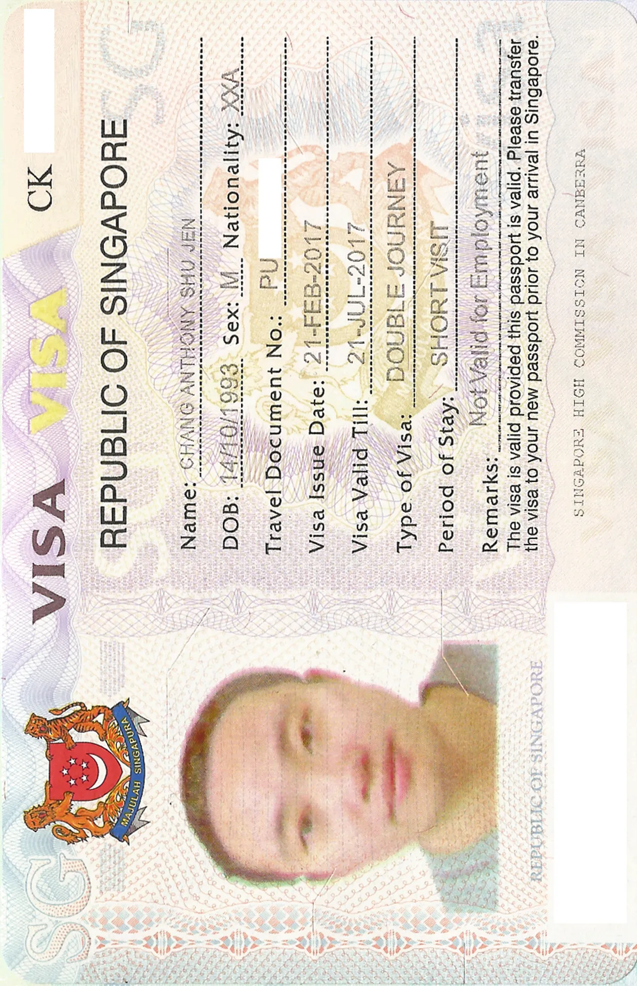 Singapore Visa Photo