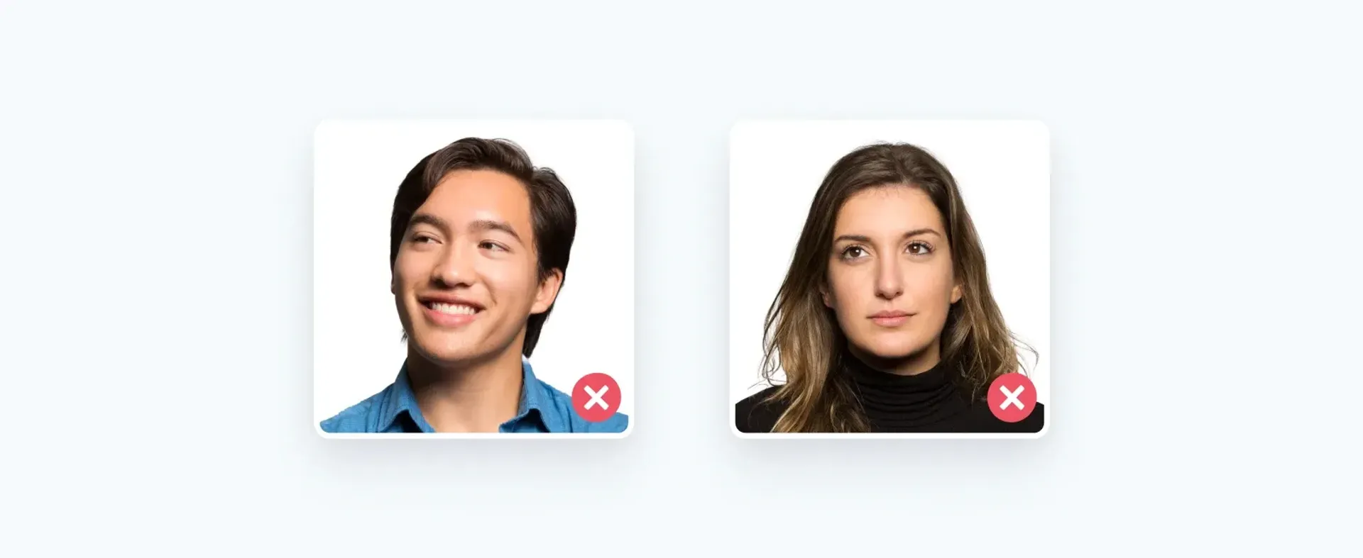 Examples of unacceptable US passport photos.