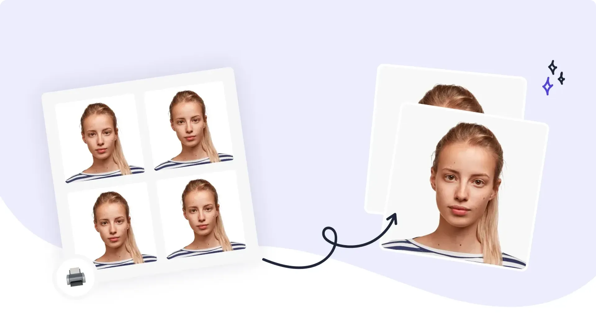 A 4x6 printable template prepared with the Passport Photo Online service.