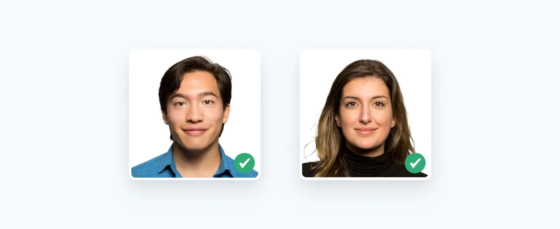 Examples of acceptable US passport photos.