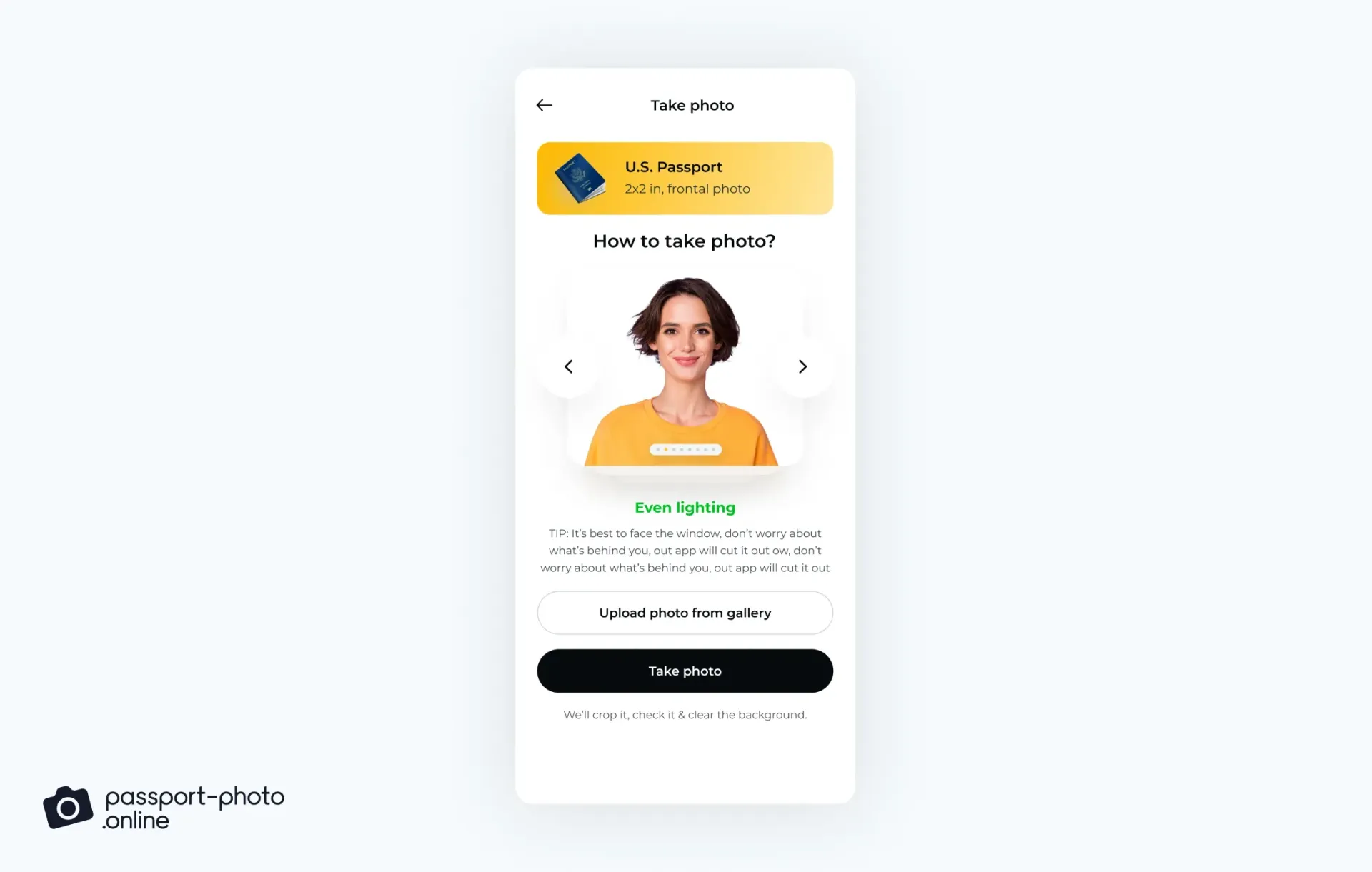 The passport photo maker app view.